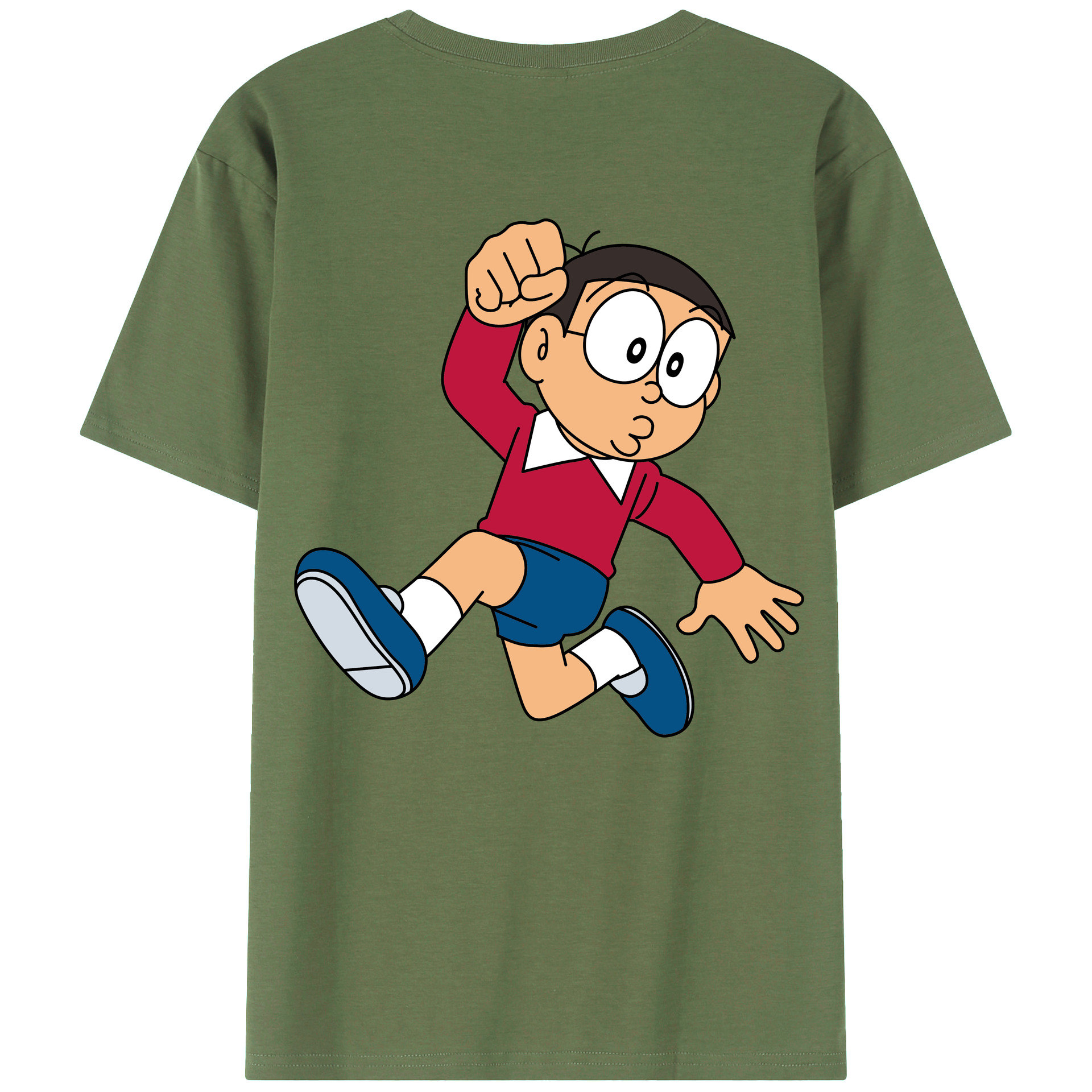 （画像用） ドラえもん 野比 のび太 Doraemon Nobita Nobi 綿100％ メンズ半袖Tシャツ（バックプリント） 通気性